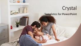  Presentation with new parents at home baby - Colorful slide deck enhanced with parents playing with baby daughter backdrop and a  colored foreground