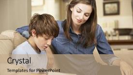  Presentation with homework - Amazing slide set having parents pressure - mother helping son with homework backdrop and a  colored foreground