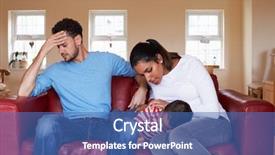  Presentation with stressed - Slide deck having parents pressure - stressed family sitting on sofa background and a ocean colored foreground