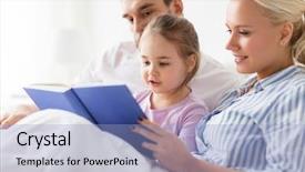  Presentation with family reading - Presentation design having parents reading book in bed background and a  colored foreground