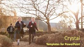  Presentation with children running - Presentation featuring parents-returning-home-from-school background and a tawny brown colored foreground