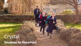  Presentation with children running - Presentation with parents-returning-home-from-school background and a violet colored foreground