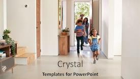  Presentation with saying goodbye - PPT theme consisting of parents-saying-goodbye-to-children background and a soft green colored foreground