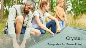  Presentation with campsite - Slide set enhanced with parents-setting-up-tent background and a mint green colored foreground