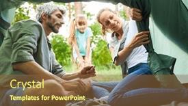  Presentation with tent - Slide deck having parents-setting-up-tent background and a tawny brown colored foreground