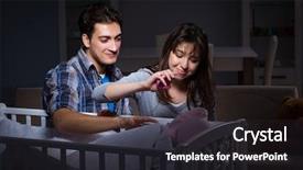  Presentation with neonatal premature newborn baby girl - Presentation theme having parents sleepless with newborn baby background and a dark gray colored foreground