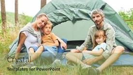  Presentation with campsite - Theme with parents-spending-leisure-time background and a yellow colored foreground