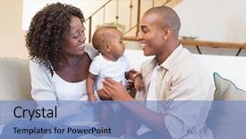  Presentation with happy baby - PPT theme enhanced with parents spending time with baby background and a light blue colored foreground