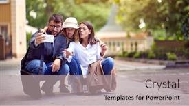  Presentation with school family - PPT theme enhanced with parents-taking-family-selfie background and a light gray colored foreground