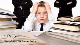  Presentation with teaching and awards - Slides with parents teaching their tired son background and a soft green colored foreground