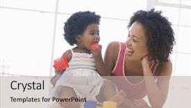  Presentation with mother twins - Presentation theme enhanced with parents toddler - mother and daughter indoors kissing background and a light gray colored foreground