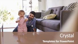  Presentation with steps - Amazing slide set having parents watching baby daughter take backdrop and a coral colored foreground