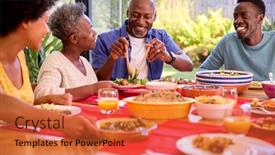  Presentation with offspring - Presentation design enhanced with parents-with-adult-offspring-sitting background and a  colored foreground