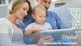  Presentation with digital parenting - Cool new presentation theme with parents with baby boy playing backdrop and a teal colored foreground