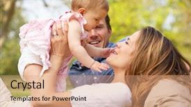  Presentation with baby girl announcement - Presentation theme enhanced with parents with baby girl sitting background and a coral colored foreground