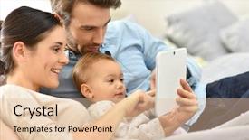  Presentation with using digital tablet - Slide deck enhanced with parents with baby girl background and a lemonade colored foreground