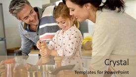  Presentation with single parents child counselling - Colorful slide deck enhanced with parents with child cooking together backdrop and a coral colored foreground
