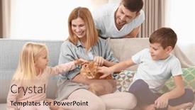  Presentation with children parents - PPT layouts consisting of parents with children and cat at home background and a coral colored foreground