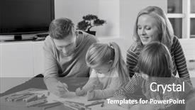  Presentation with children parents - Audience pleasing presentation theme consisting of parents with children drawing together at home backdrop and a gray colored foreground