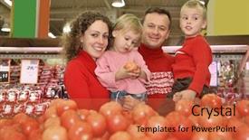  Presentation with children parents - Slides having parents with children in supermarket background and a red colored foreground