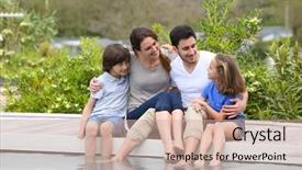  Presentation with children parents - Slides consisting of parents with children relaxing by the pool background and a coral colored foreground