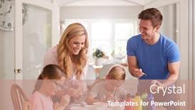  Presentation with children parents - PPT layouts consisting of parents-with-children-sitting background and a coral colored foreground