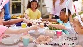  Presentation with home garden - Colorful theme enhanced with parents-with-children-wearing-bunny backdrop and a coral colored foreground