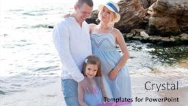 Presentation with family photo - Slide set consisting of parents-with-daughter-near-sea background and a light blue colored foreground