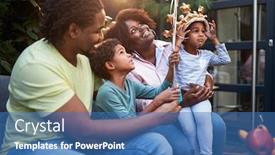  Presentation with birthday kids - Slides featuring parents-with-kids-celebrathing-birthday background and a teal colored foreground