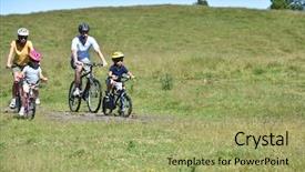  Presentation with parents - Audience pleasing PPT layouts consisting of kids riding bikes in moutain backdrop and a mint green colored foreground