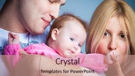  Presentation with baby girl christening - Colorful slide deck enhanced with parents with thair their baby backdrop and a coral colored foreground