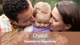  Presentation with happy baby - PPT theme with parents with their cute baby background and a coral colored foreground