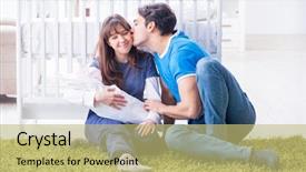  Presentation with new parents baby and dr - Colorful presentation theme enhanced with parents with their newborn baby backdrop and a yellow colored foreground