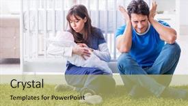  Presentation with newborn baby on his mothers and - Slide set featuring parents with their newborn baby background and a yellow colored foreground