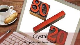  Presentation with laptop screen frame - PPT theme with pareto principle or eighty-twenty background and a red colored foreground