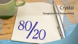  Presentation with coffee cup diary - Slide set having pareto principle or eighty-twenty background and a soft green colored foreground
