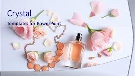  Presentation with white flowers - Presentation design with atom - bottle of perfume with flowers background and a sky blue colored foreground