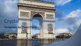  Presentation with paris - Colorful presentation theme enhanced with paris-arc-de-triomphe-during backdrop and a teal colored foreground