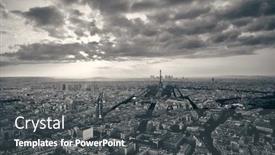  Presentation with city rooftop party - Audience pleasing presentation design consisting of paris city rooftop view with eiffel tower black and white backdrop and a dark gray colored foreground