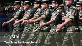  Presentation with soldiers - Presentation theme featuring paris-france-july-14-soldiers background and a dark gray colored foreground