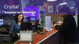  Presentation with hostel - Amazing PPT theme having paris-september-05-hostel-reception backdrop and a violet colored foreground