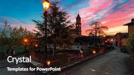  Presentation with church bells - Slide set having parish church and houses background and a wine colored foreground
