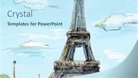  Presentation with eiffel tower - Presentation theme having parisian streets -eiffel tower illustration background and a sky blue colored foreground