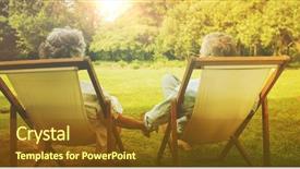  Presentation with mature students sitting at desks - PPT layouts consisting of inner child - happy mature couple sitting background and a tawny brown colored foreground