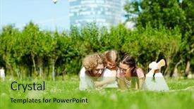  Presentation with family day - Audience pleasing presentation design consisting of park and watching online video backdrop and a  colored foreground