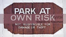  Presentation with risk - PPT theme with park-at-own-risk-sign background and a violet colored foreground