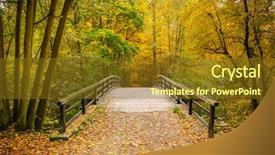  Presentation with forest bridge - Beautiful PPT theme featuring park bridges - wooden bridge in the autumn backdrop and a tawny brown colored foreground