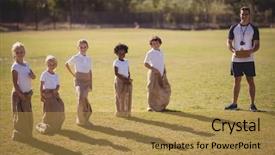  Presentation with coach - PPT theme with park during sack race background and a  colored foreground