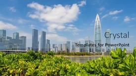  Presentation with modern trees - Presentation theme enhanced with park-in-city-of-shenzhen background and a  colored foreground