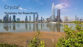  Presentation with modern trees - PPT theme with park-in-city-of-shenzhen background and a light blue colored foreground